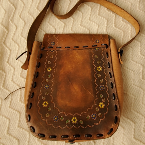 Vintage 70s leather Hippie Sachel purse - Picture 4 of 6